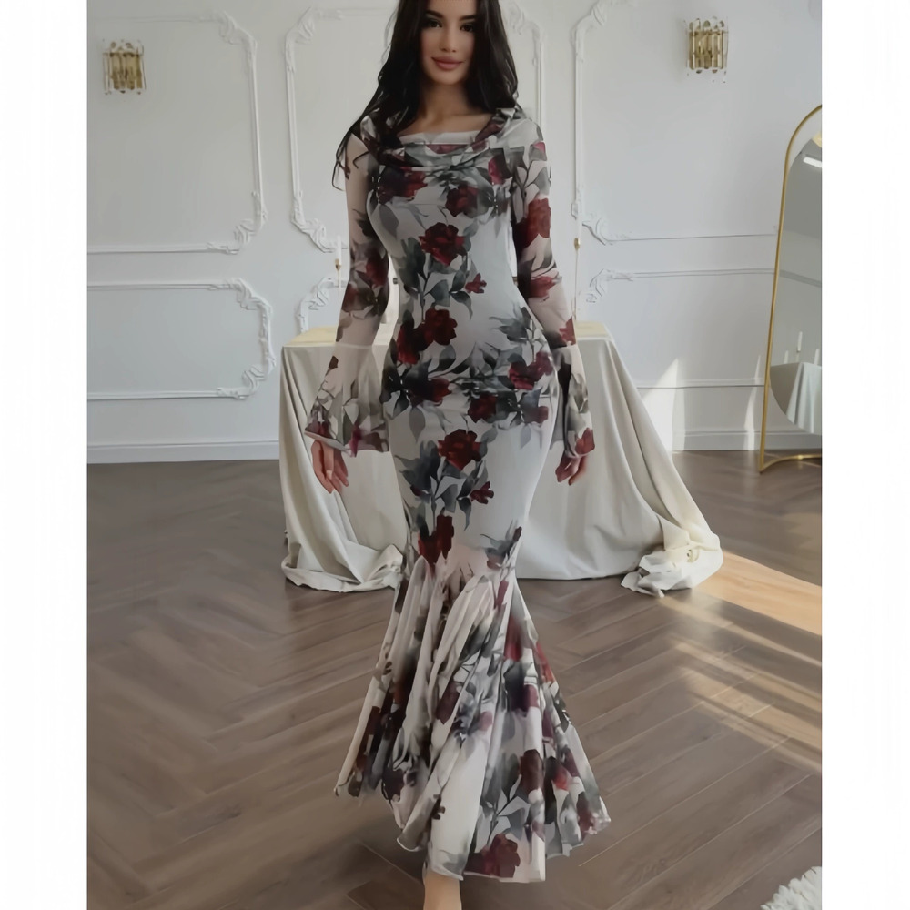 Forever 21 Romantic French Floral Print Long-Sleeve Maxi Dress